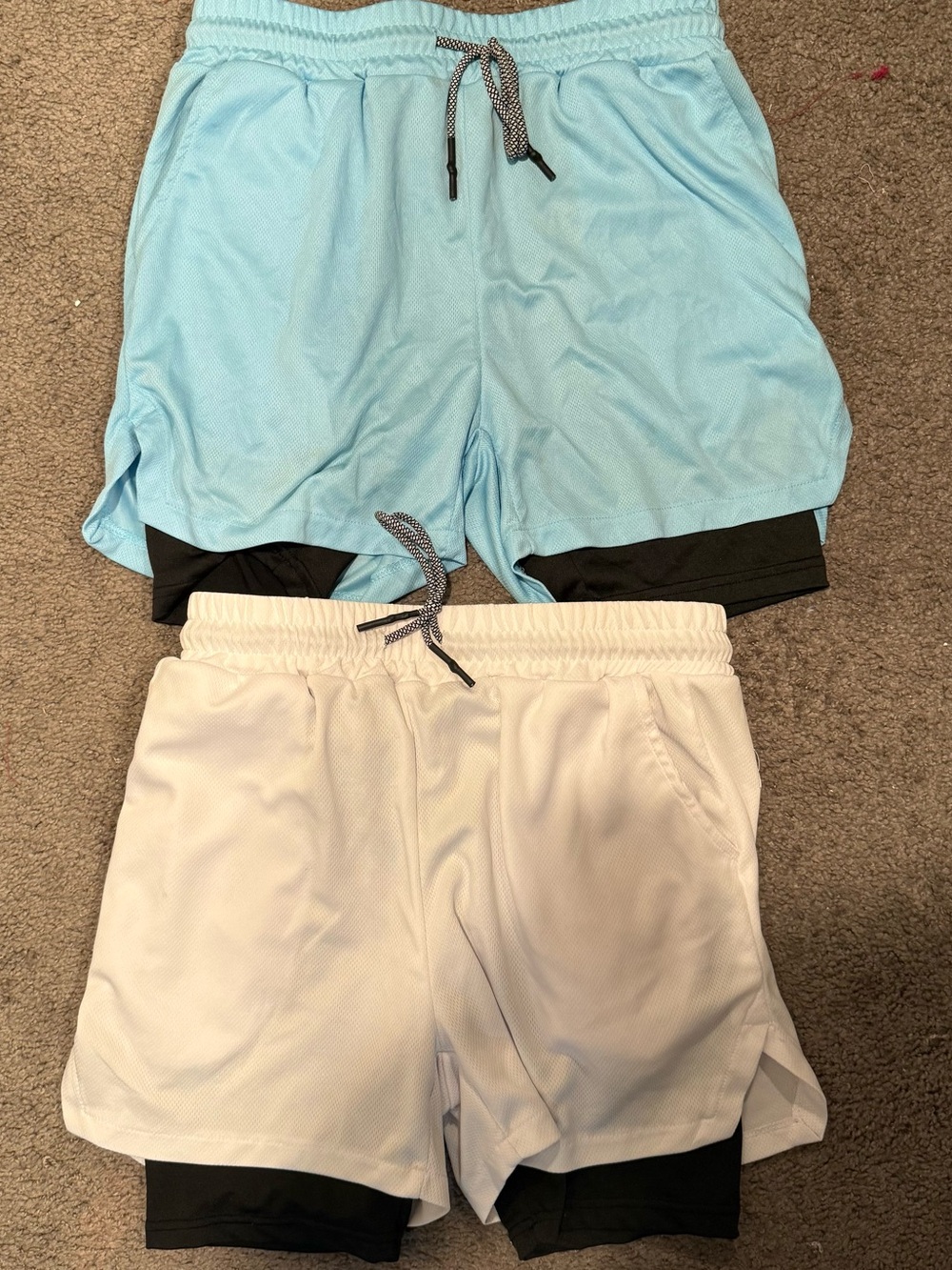 SHEIN Two-Pack Men’s Athletic 2-in-1 Shorts — Light Blue & White